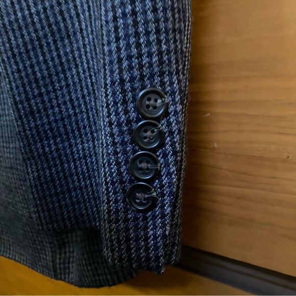 HOUNDSTOOTH BLAZER - GRAY BLACK BLUE WITH ELBOW PATCHES - Picture 8 of 12